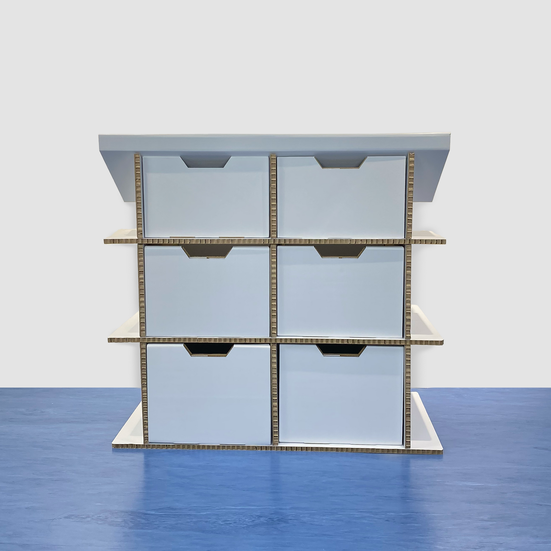 CARDBOARD SHELVING UNIT WITH 6 DRAWERS