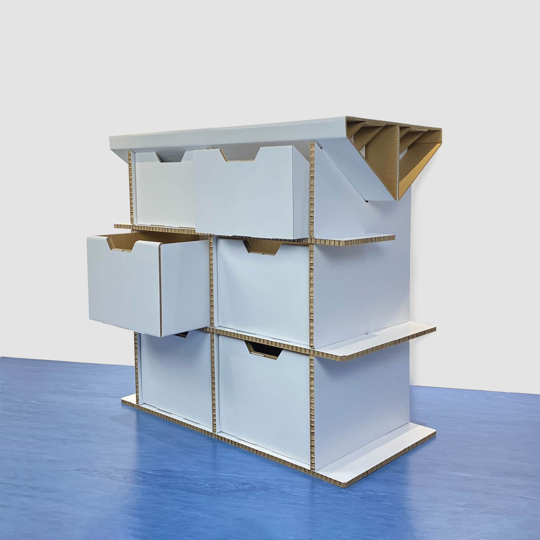 CARDBOARD SHELVING UNIT WITH 6 DRAWERS